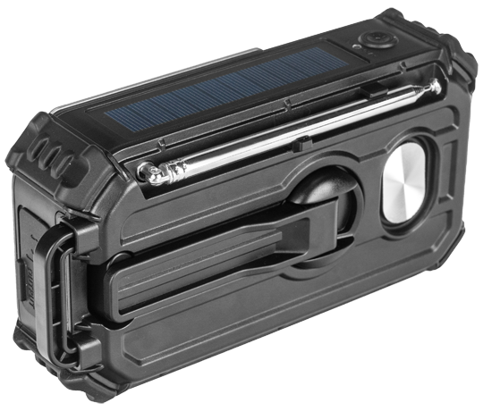 POWERplus Bison USB Solar Dynamo DAB+ UKW-Radio | Bluetooth-Lautsprecher | LED-Taschenlampe | Powerbank | SOS-Alarm | Uhr | Notfallfunk - Image 4