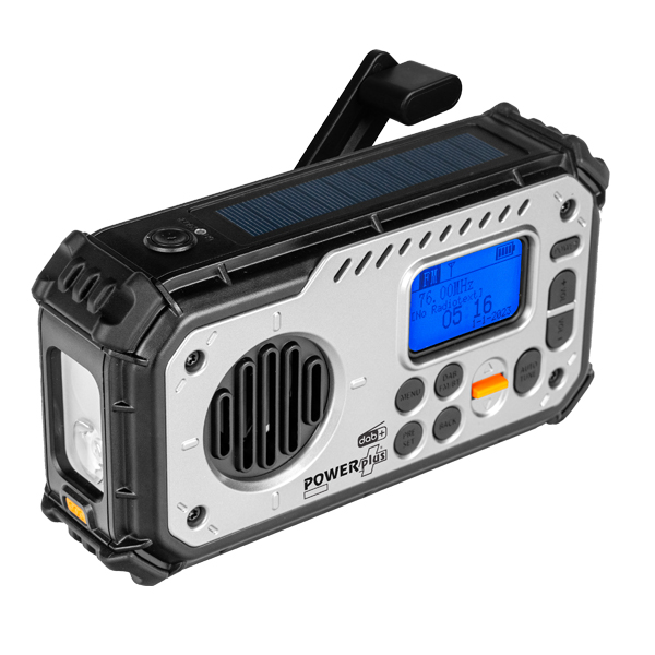 POWERplus Bison USB Solar Dynamo DAB+ UKW-Radio | Bluetooth-Lautsprecher | LED-Taschenlampe | Powerbank | SOS-Alarm | Uhr | Notfallfunk